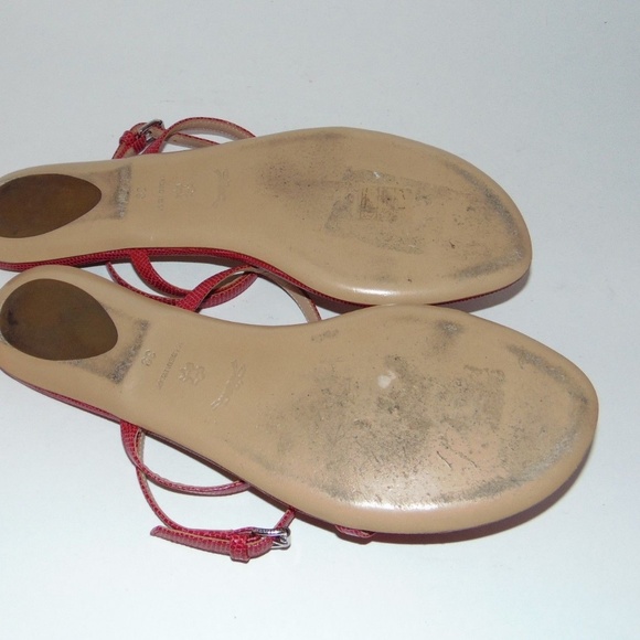 LONGCHAMP Reptile Sandals Studded T-Strap - Picture 4 of 5